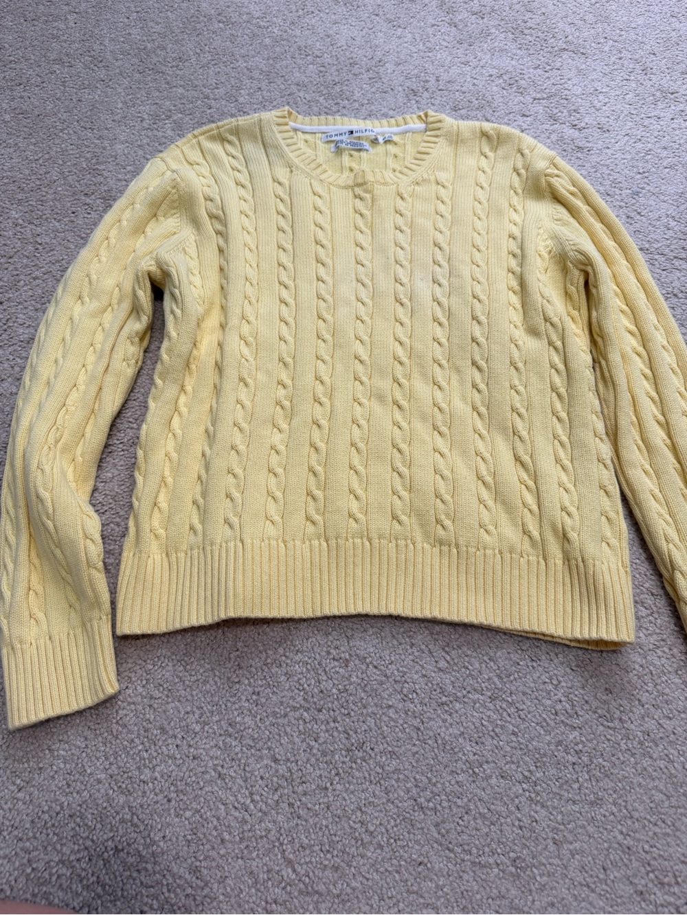 Tommy Hilfiger Pale Yellow Cable-Knit Crewneck Sweater